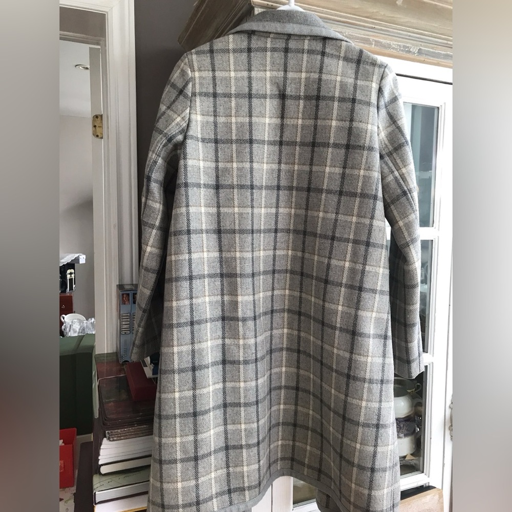 NWOT BABATON PLAID GREY WOOL COAT, S - Picture 3 of 5
